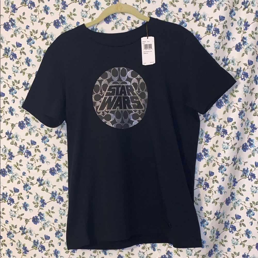 Coach Star Wars Logo Black Glitter Tee Shirt - Picture 12 of 16